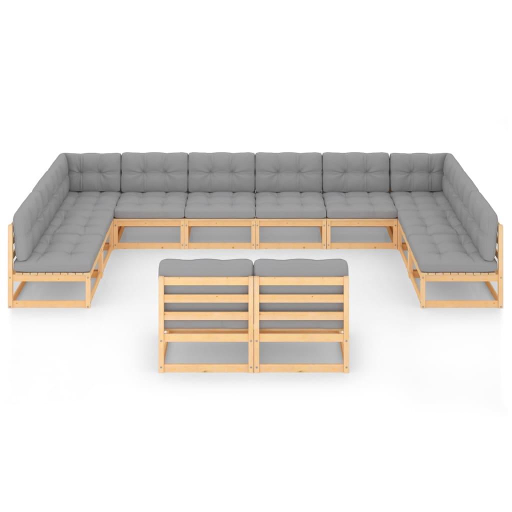 12 Piece Garden Lounge Set with Cushions Solid Pinewood