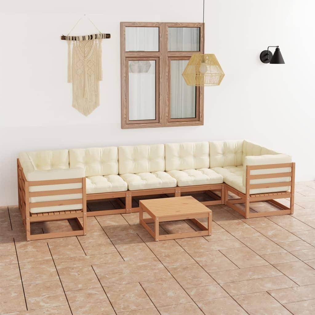 8 Piece Garden Lounge Set&amp;Cushions Honey Brown Solid Pinewood