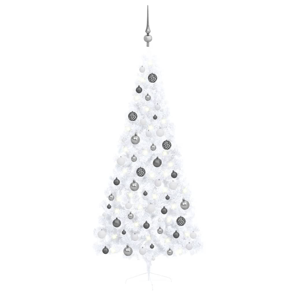 Artificial Half Christmas Tree with LEDs&amp;Ball Set White 180 cm