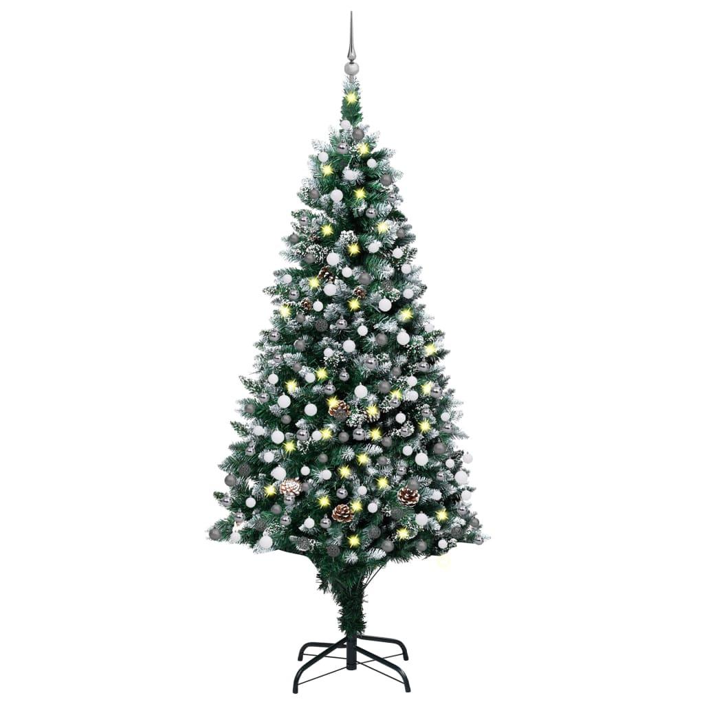 Artificial Pre-lit Christmas Tree with Ball Set&amp;Pine Cones 210 cm