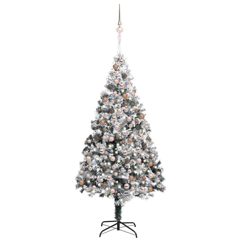 Artificial Christmas Tree LEDs&amp;Ball Set&amp;Flocked Snow Green 300 cm