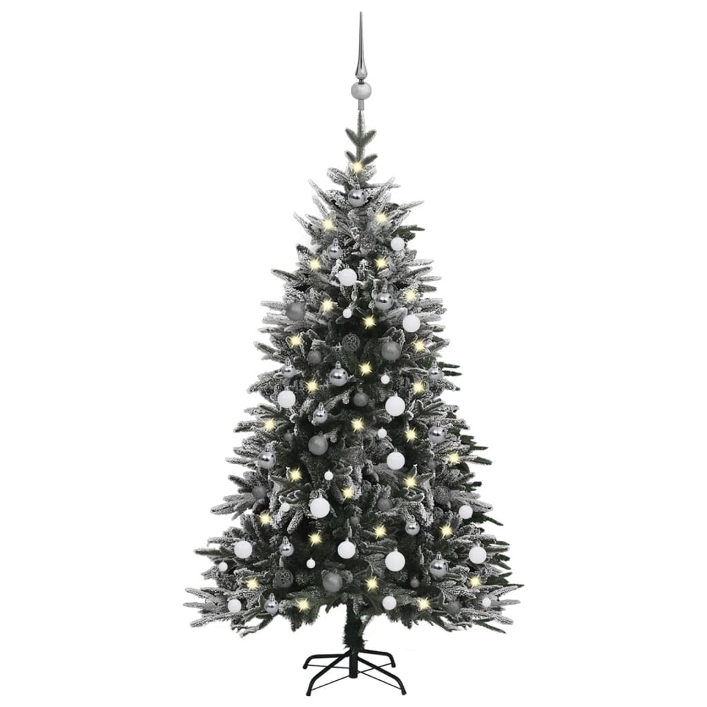 Artificial Christmas Tree LED&amp;Ball Set&amp;Flocked Snow 150 cm PVC&amp;PE