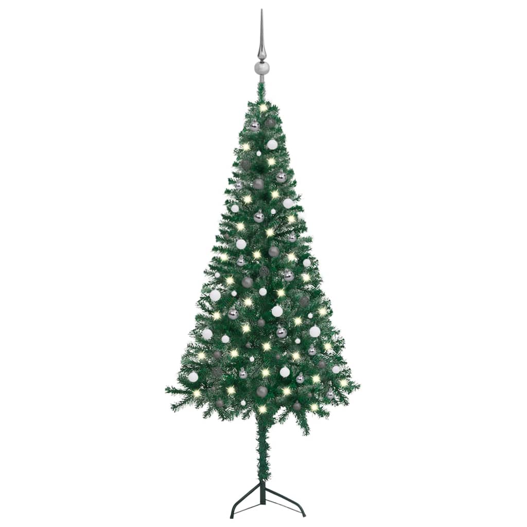 Corner Artificial Christmas Tree LEDs&amp;Ball Set Green 240 cm PVC