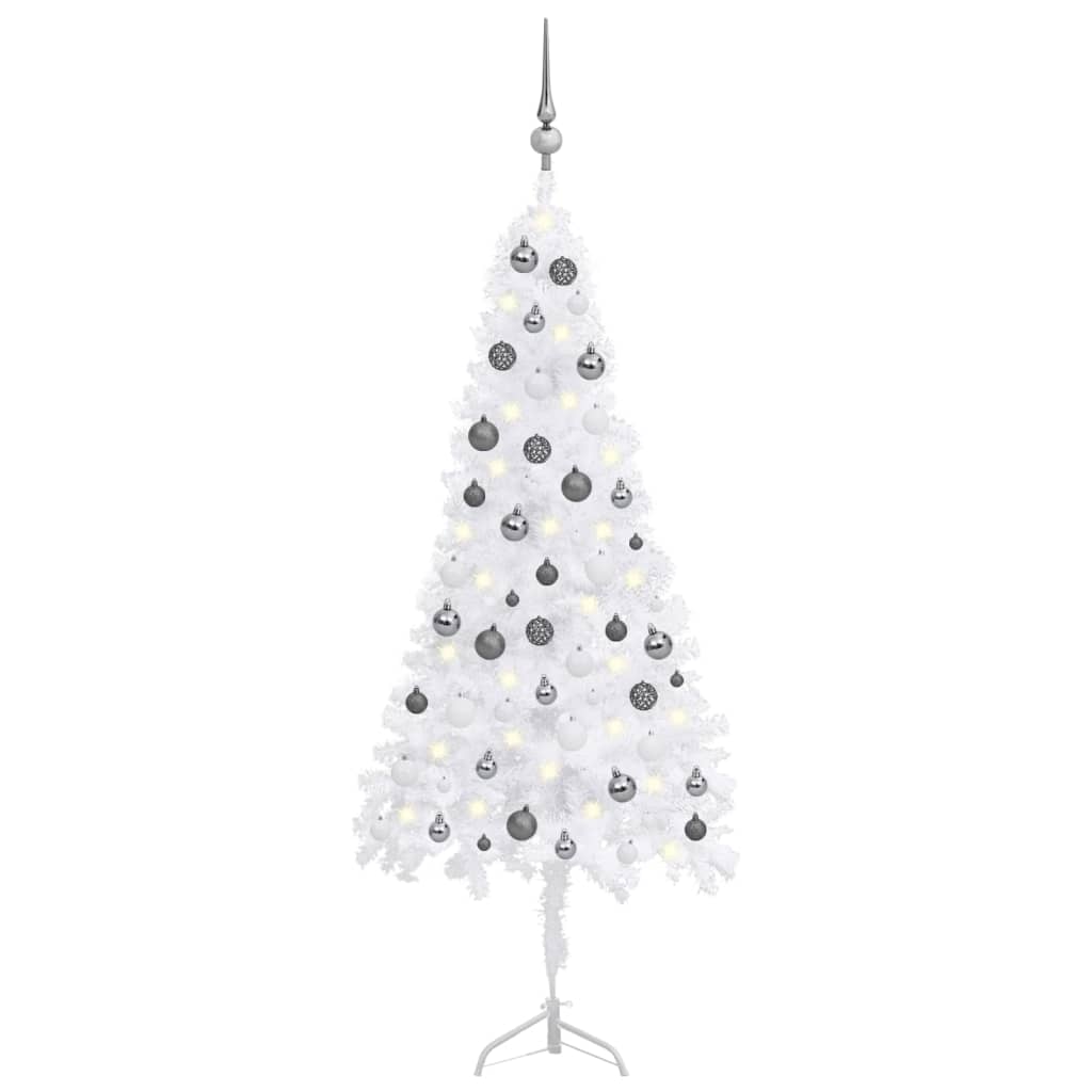 Corner Artificial Christmas Tree LEDs&amp;Ball Set White 150 cm PVC