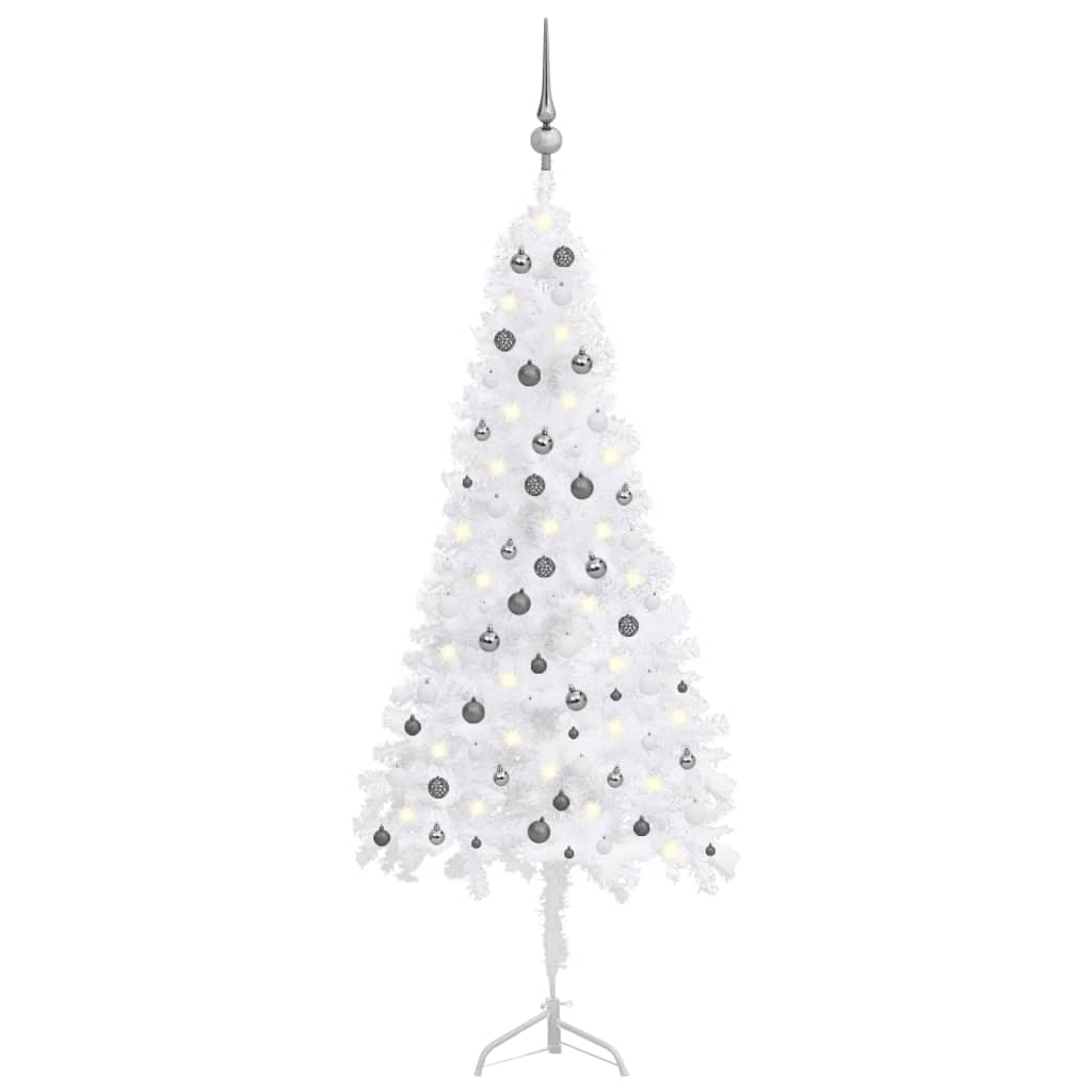 Corner Artificial Christmas Tree LEDs&amp;Ball Set White 240 cm PVC