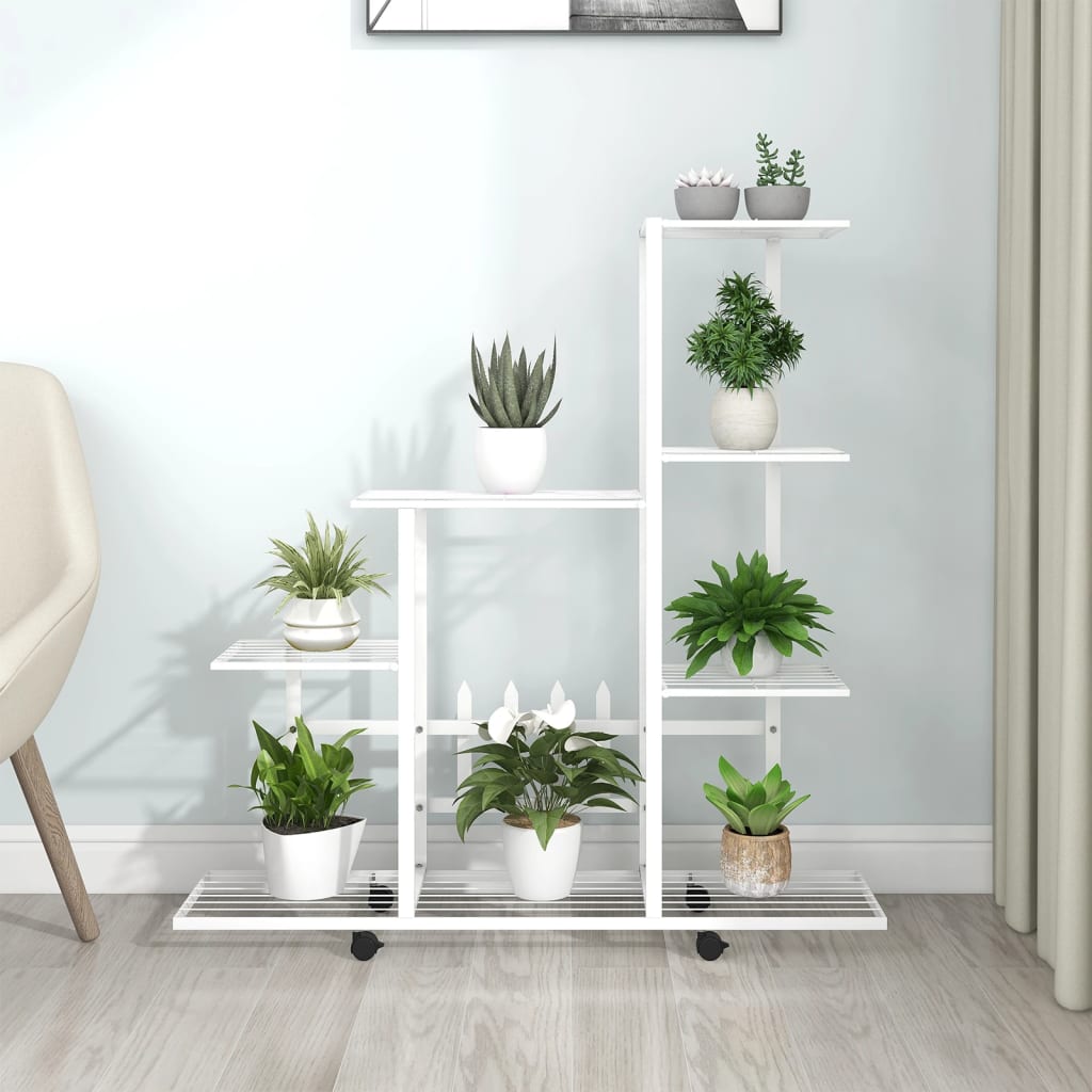 Flower Stand with Wheel 94.5x25x92.5 cm White Metal