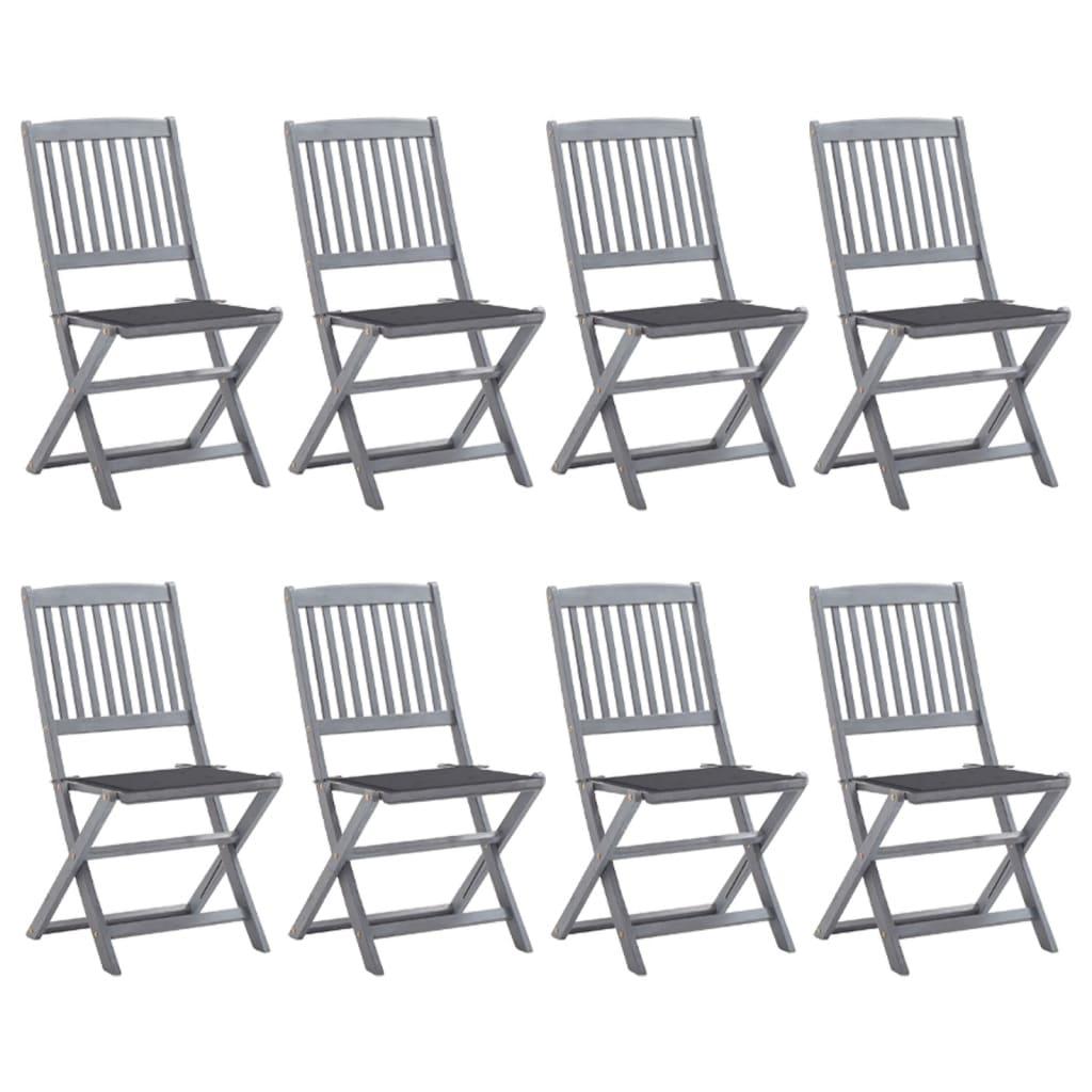 Folding Outdoor Chairs 8 pcs with Cushions Solid Acacia Wood