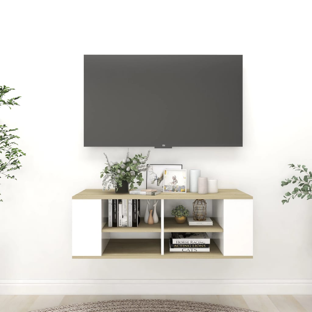 Wall-Mounted TV Cabinet White&amp;Sonoma Oak 102x35x35cm Engineered Wood