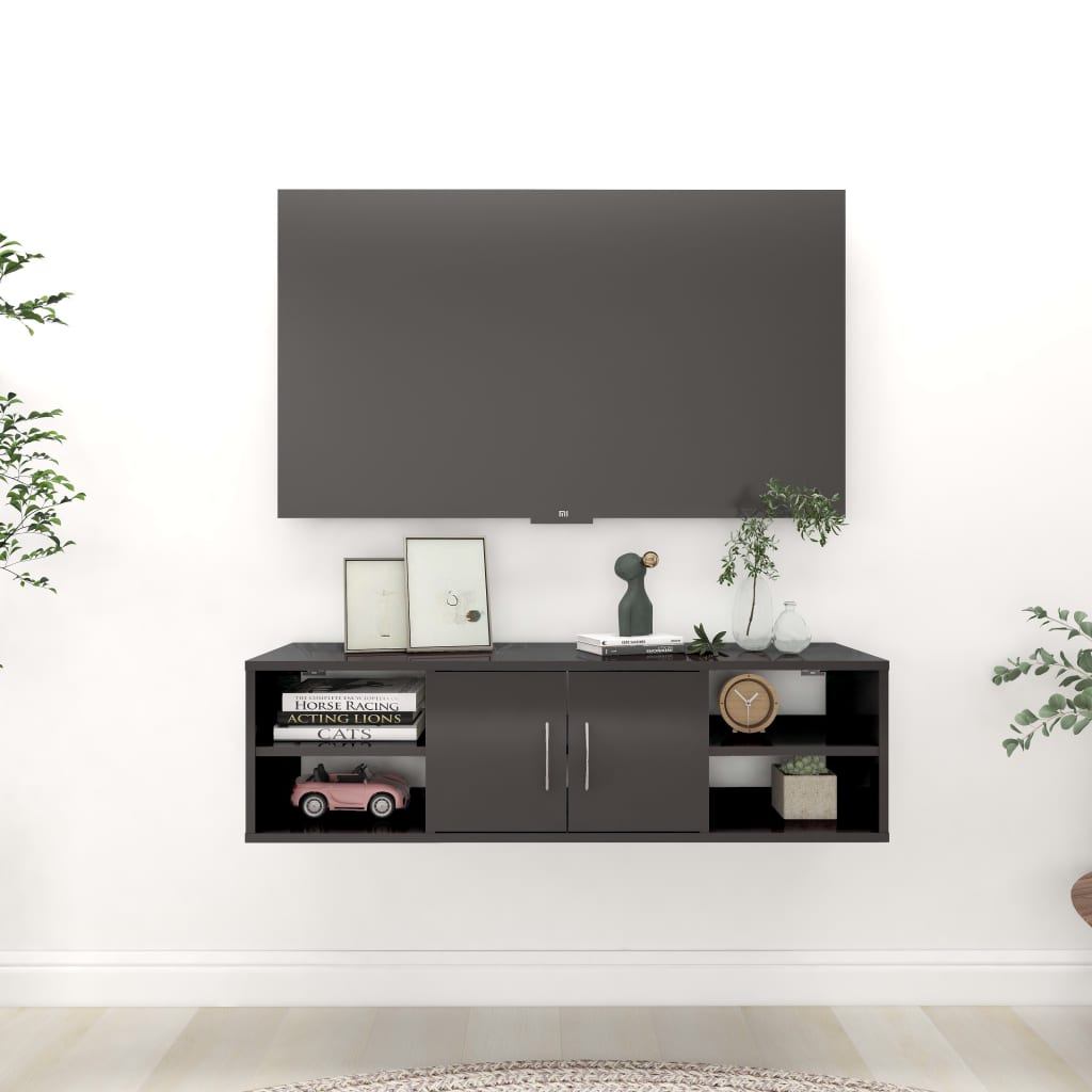 Wall Shelf High Gloss Grey 102x30x29 cm Engineered Wood