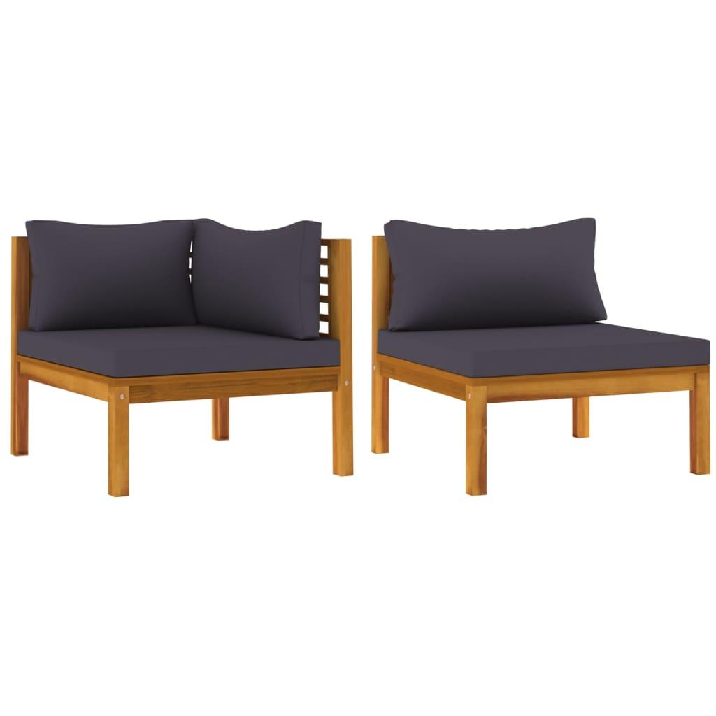 2 Piece Sofa Set with Dark Grey Cushions Solid Acacia Wood