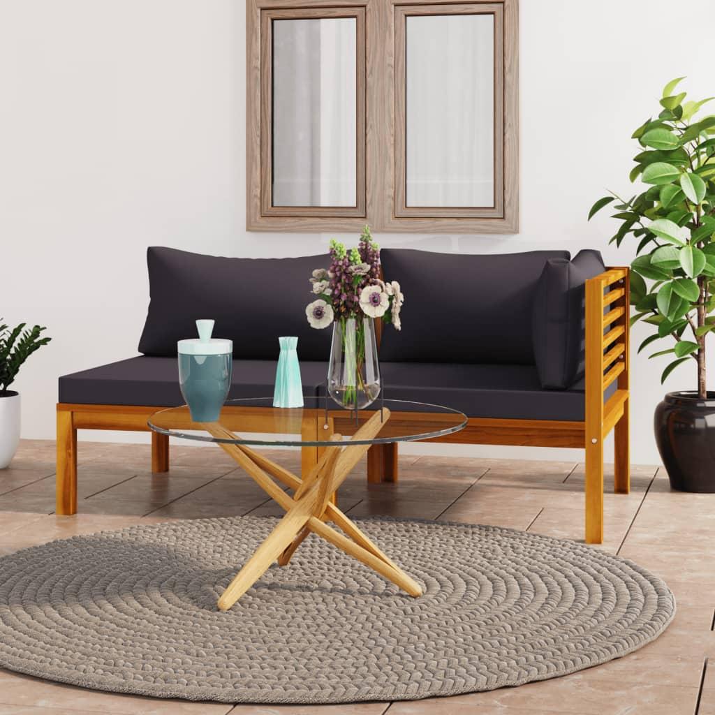 2 Piece Sofa Set with Dark Grey Cushions Solid Acacia Wood