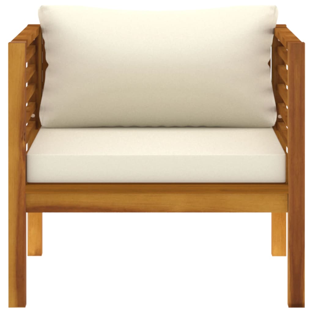 Garden Chair with Cream White Cushions Solid Acacia Wood