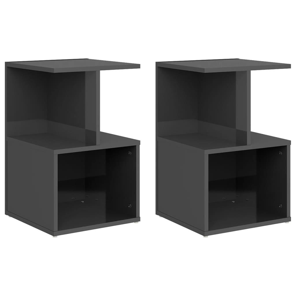 Bedside Cabinets 2 pcs High Gloss Grey 35x35x55 cm Engineered Wood
