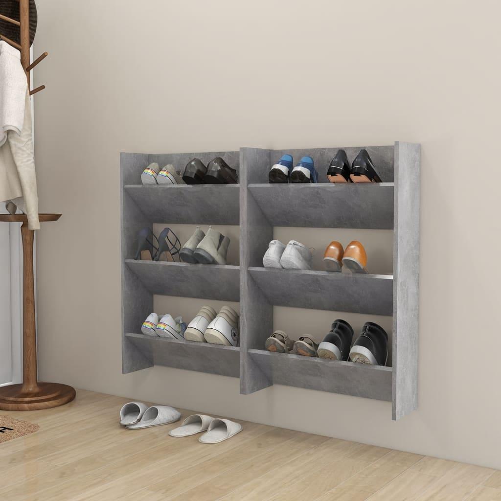 Wall Shoe Cabinets 2 pcs Concrete Grey 60x18x90 cm Engineered Wood