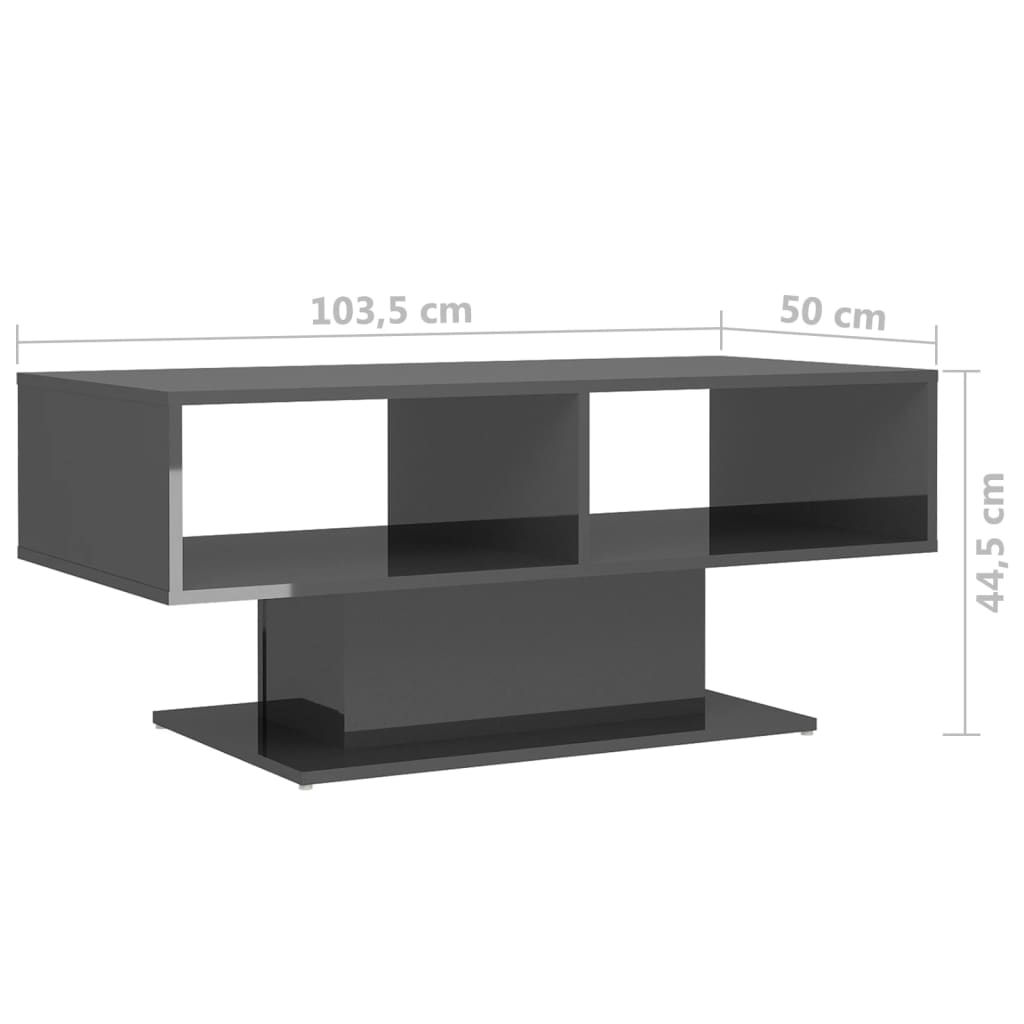 Coffee Table High Gloss Grey 103.5x50x44.5 cm Engineered Wood