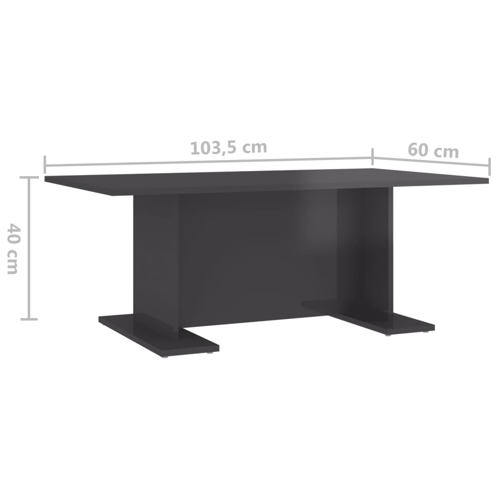 Coffee Table High Gloss Grey 103.5x60x40 cm Chipboard