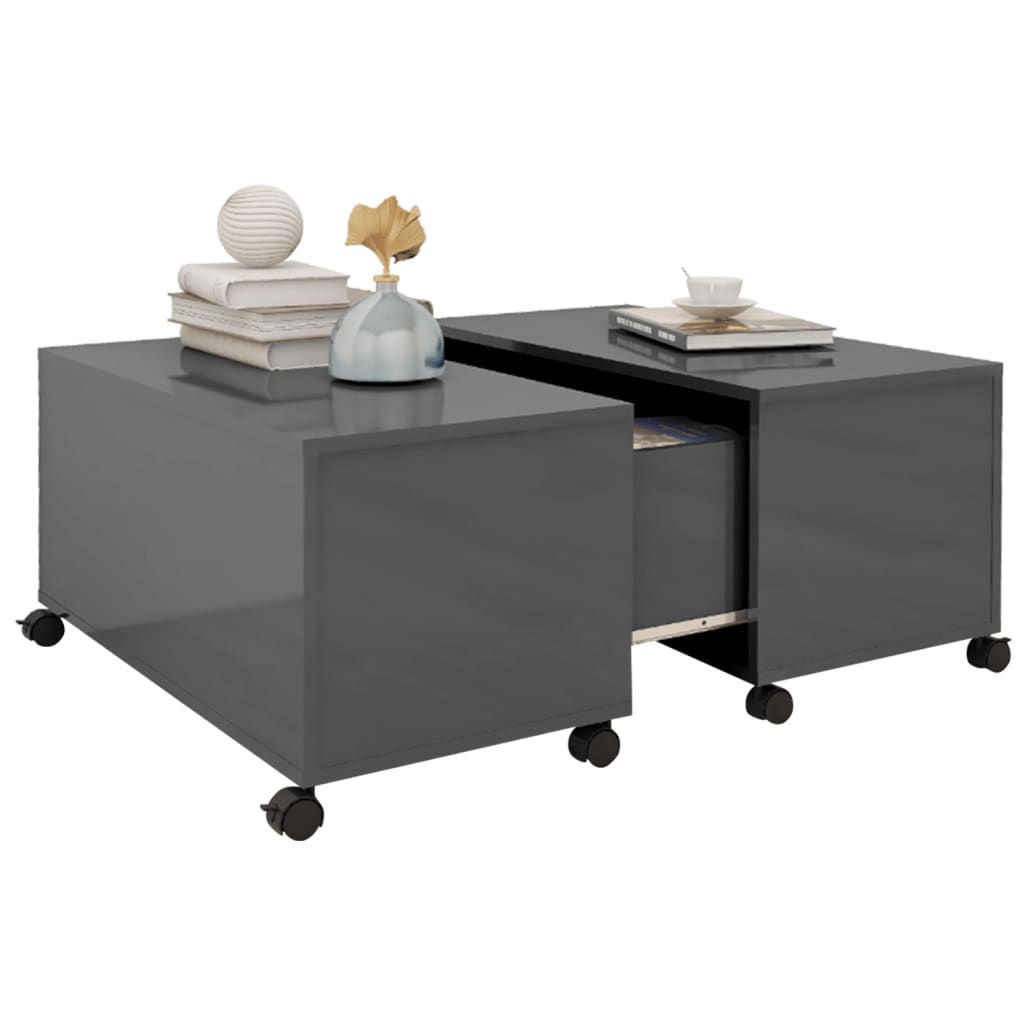Coffee Table High Gloss Grey 75x75x38 cm Engineered Wood