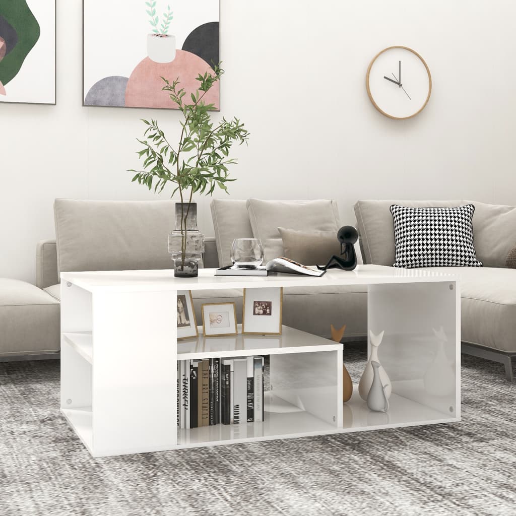 Coffee Table High Gloss White 100x50x40 cm Engineered Wood