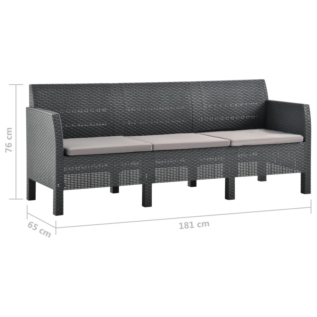 3 Piece Garden Lounge Set with Cushions PP Rattan Anthracite