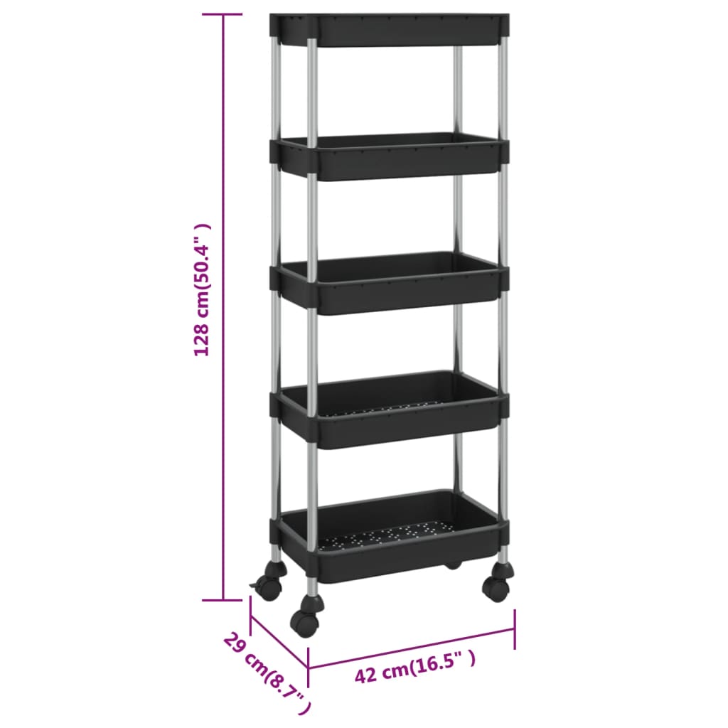 5-Tier Kitchen Trolley Black 42x29x128 cm Iron and ABS