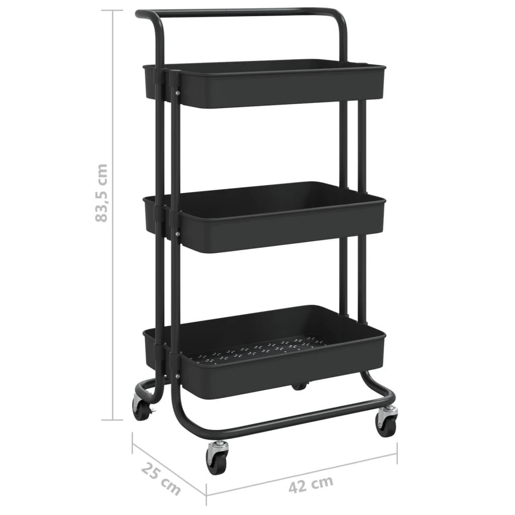 3-Tier Kitchen Trolley Black 42x35x85 cm Iron and ABS