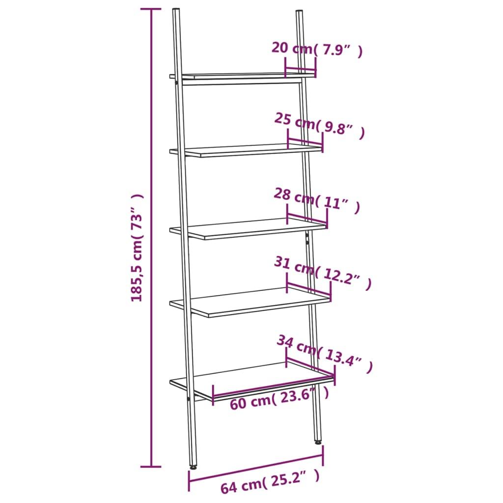 5-Tier Leaning Shelf Dark Brown and Black 64x34x185.5 cm