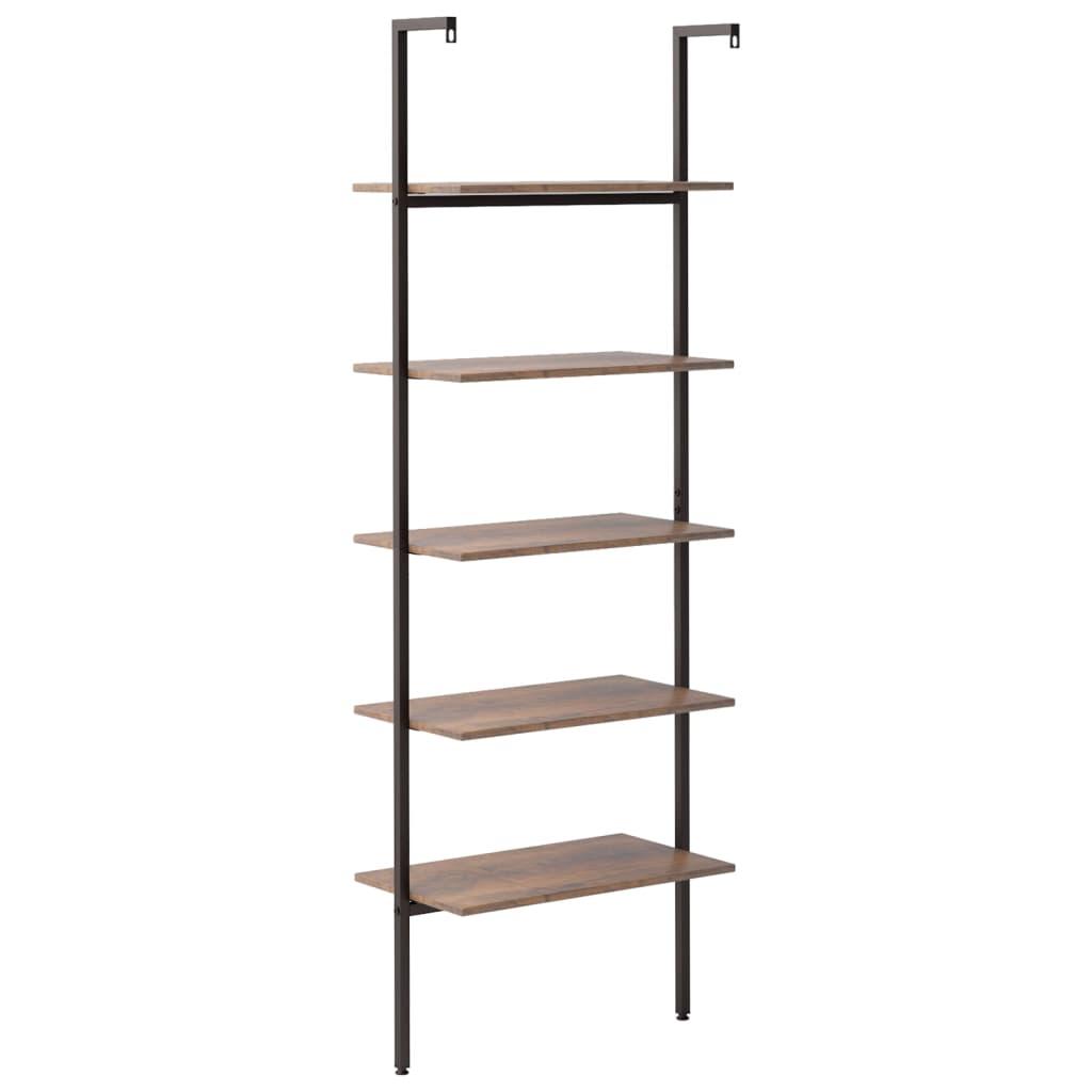 5-Tier Leaning Shelf Dark Brown and Black 64x35x185 cm