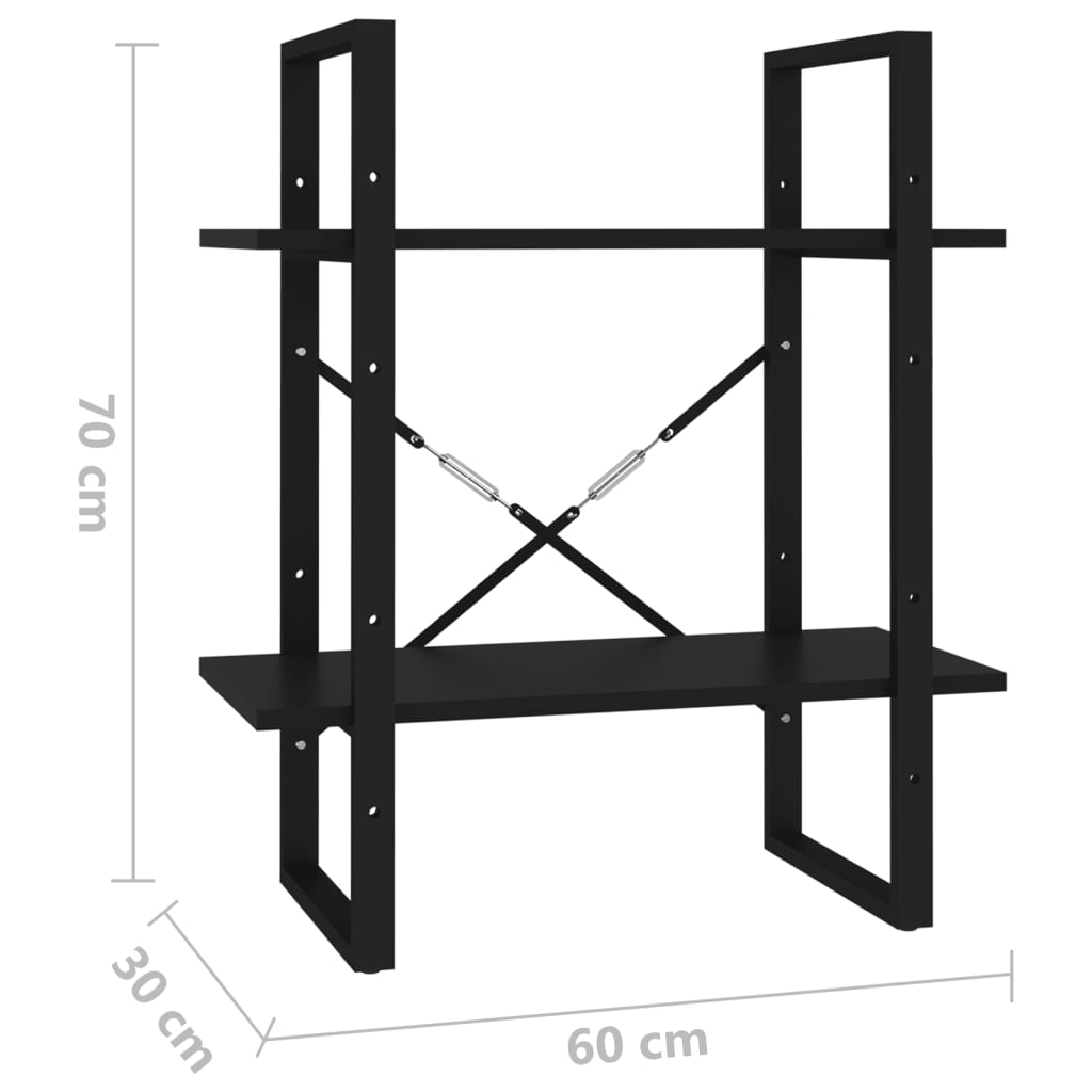 2-Tier Book Cabinet Black 60x30x70 cm Engineered Wood