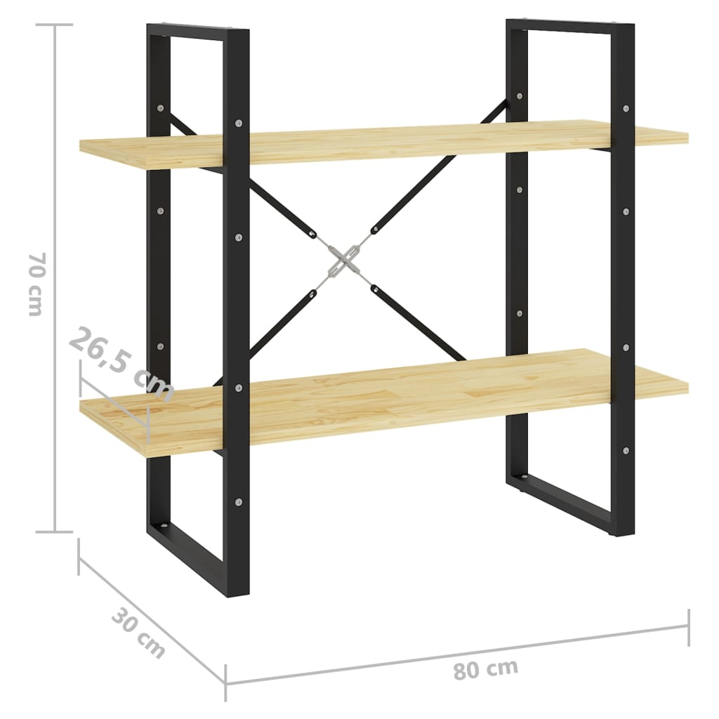 2-Tier Book Cabinet 80x30x70 cm Solid Pine Wood