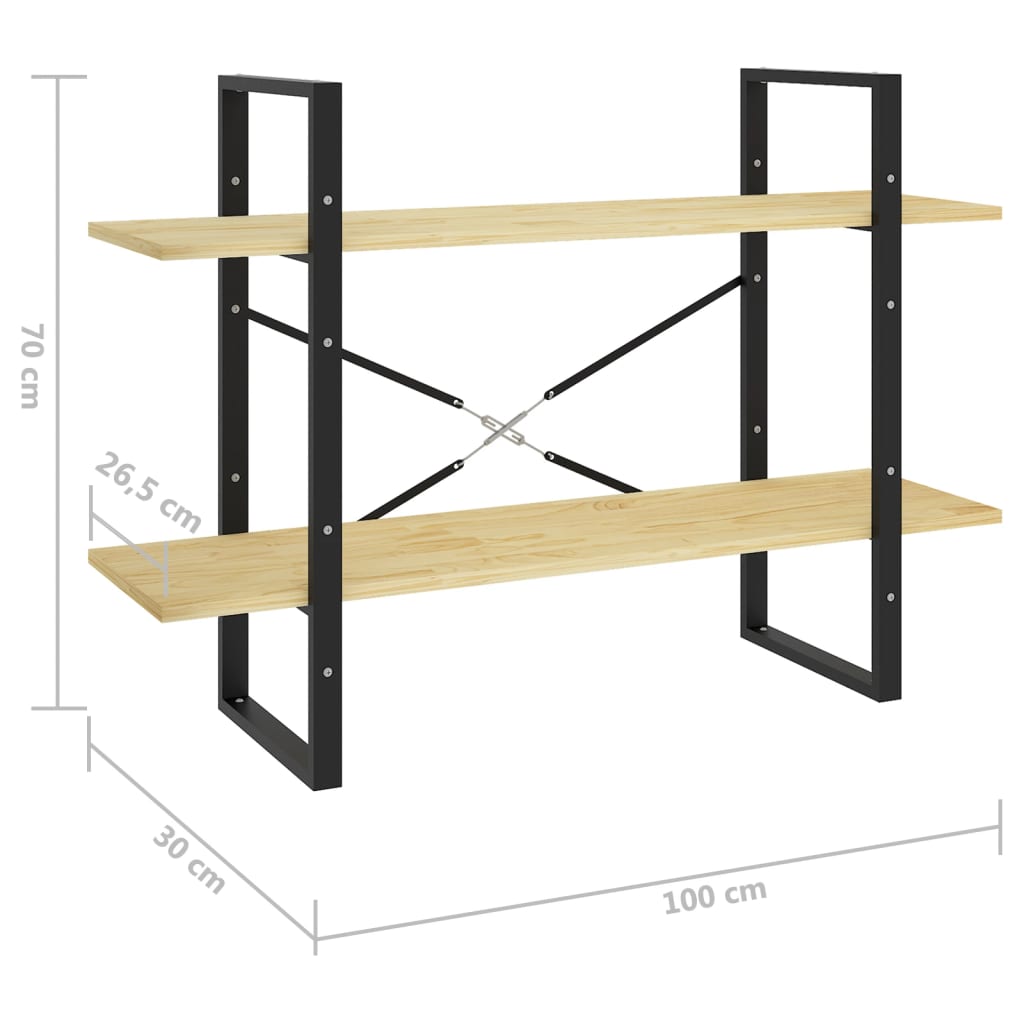 2-Tier Book Cabinet 100x30x70 cm Solid Pine Wood
