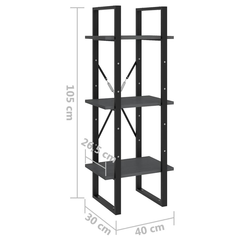 3-Tier Book Cabinet Grey 40x30x105 cm Solid Pinewood