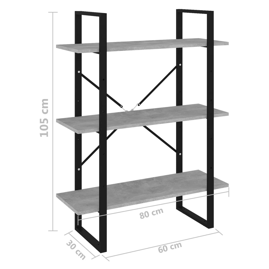 Book Cabinet Concrete Grey 80x30x105 cm Engineered Wood