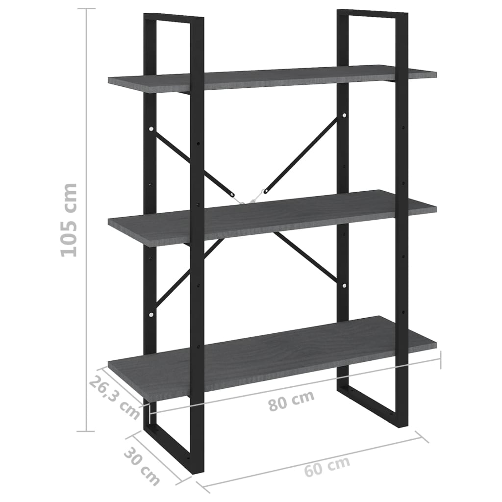 3-Tier Book Cabinet Grey 80x30x105 cm Solid Pine Wood