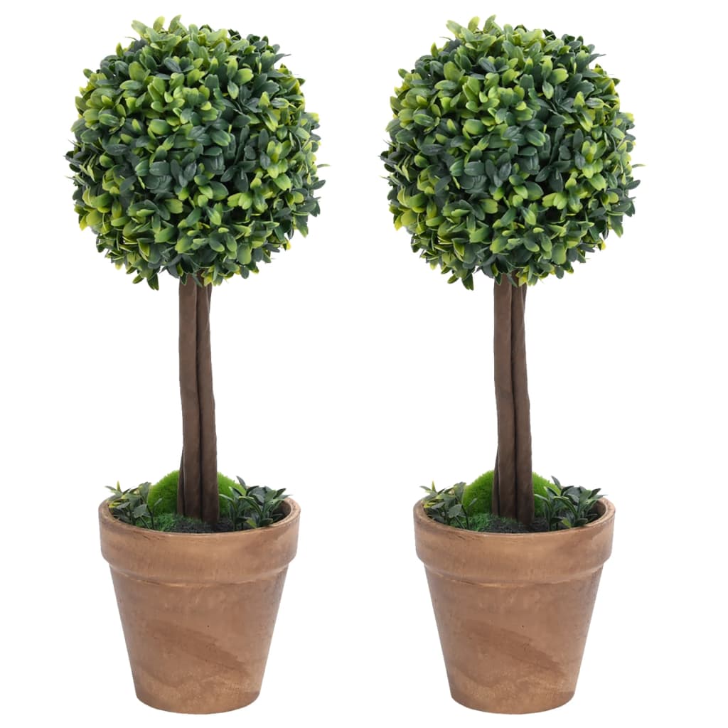 Artificial Boxwood Plants 2 pcs with Pots Ball Shaped Green 41 cm