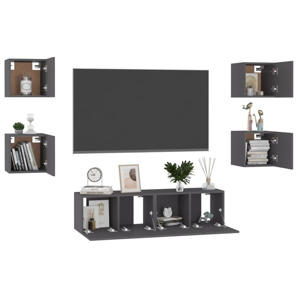6 Piece TV Cabinet Set Grey Engineered Wood