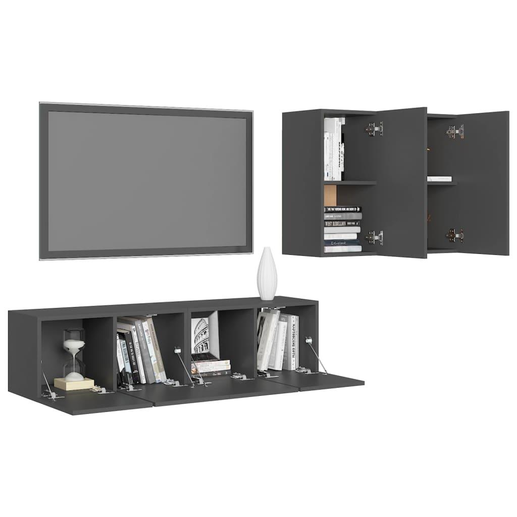 4 Piece TV Cabinet Set Grey Engineered Wood