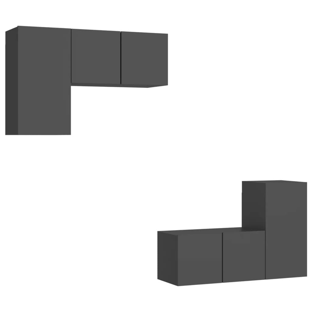 4 Piece TV Cabinet Set Grey Engineered Wood