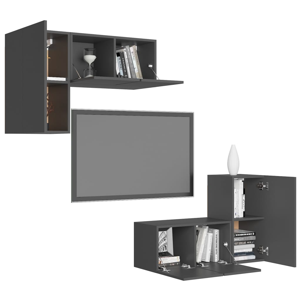 4 Piece TV Cabinet Set Grey Engineered Wood