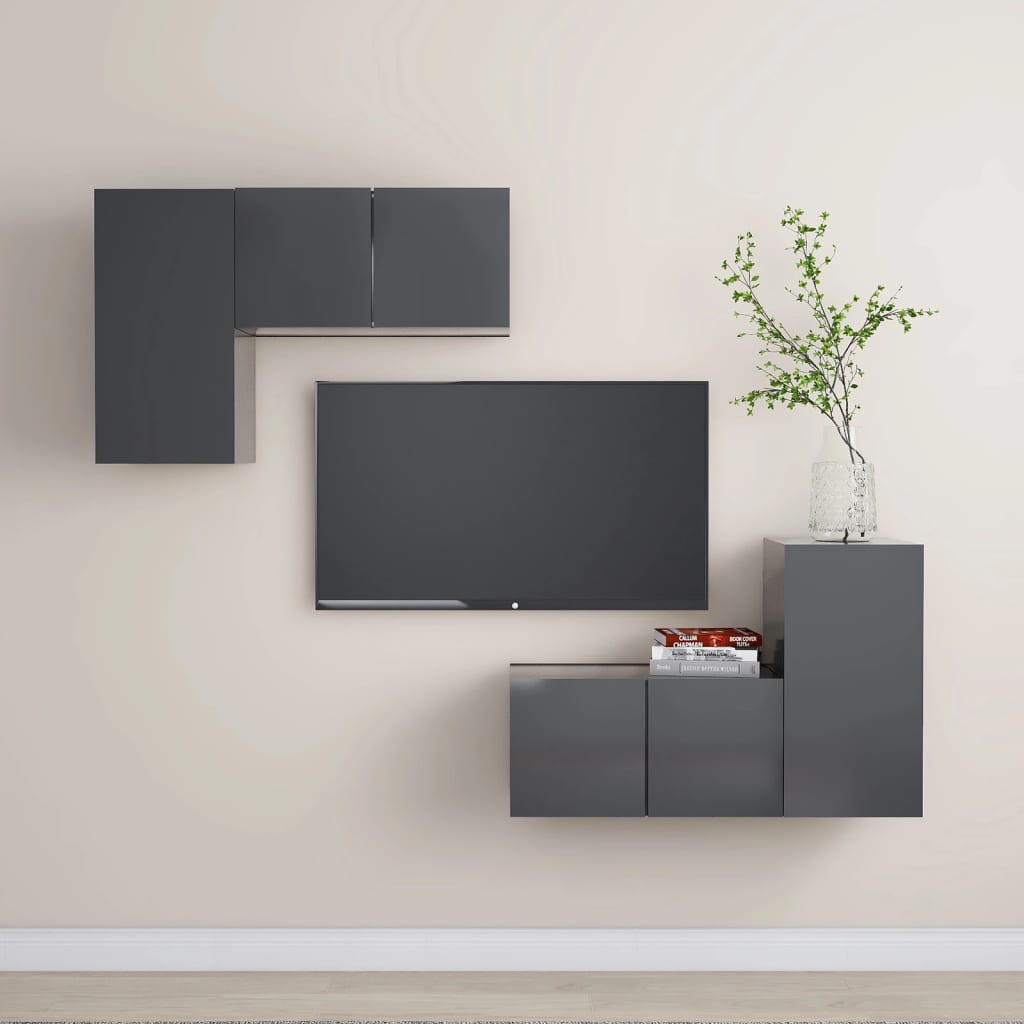 4 Piece TV Cabinet Set Grey Engineered Wood