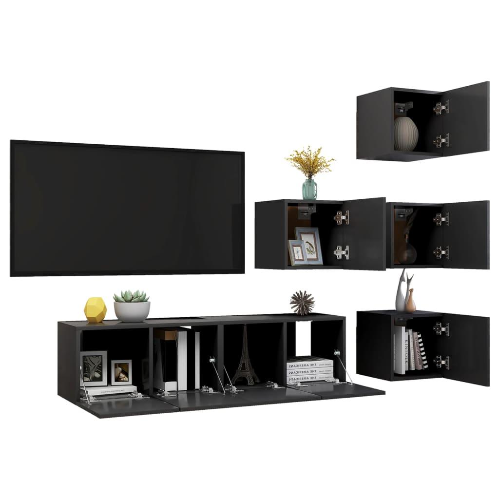 6 Piece TV Cabinet Set Grey Engineered Wood