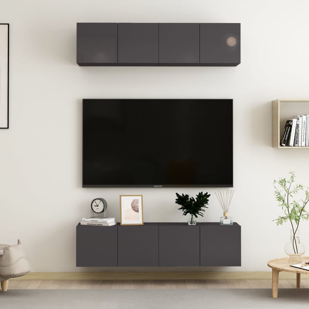 TV Cabinets 4 pcs High Gloss Grey 60x30x30 cm Engineered Wood
