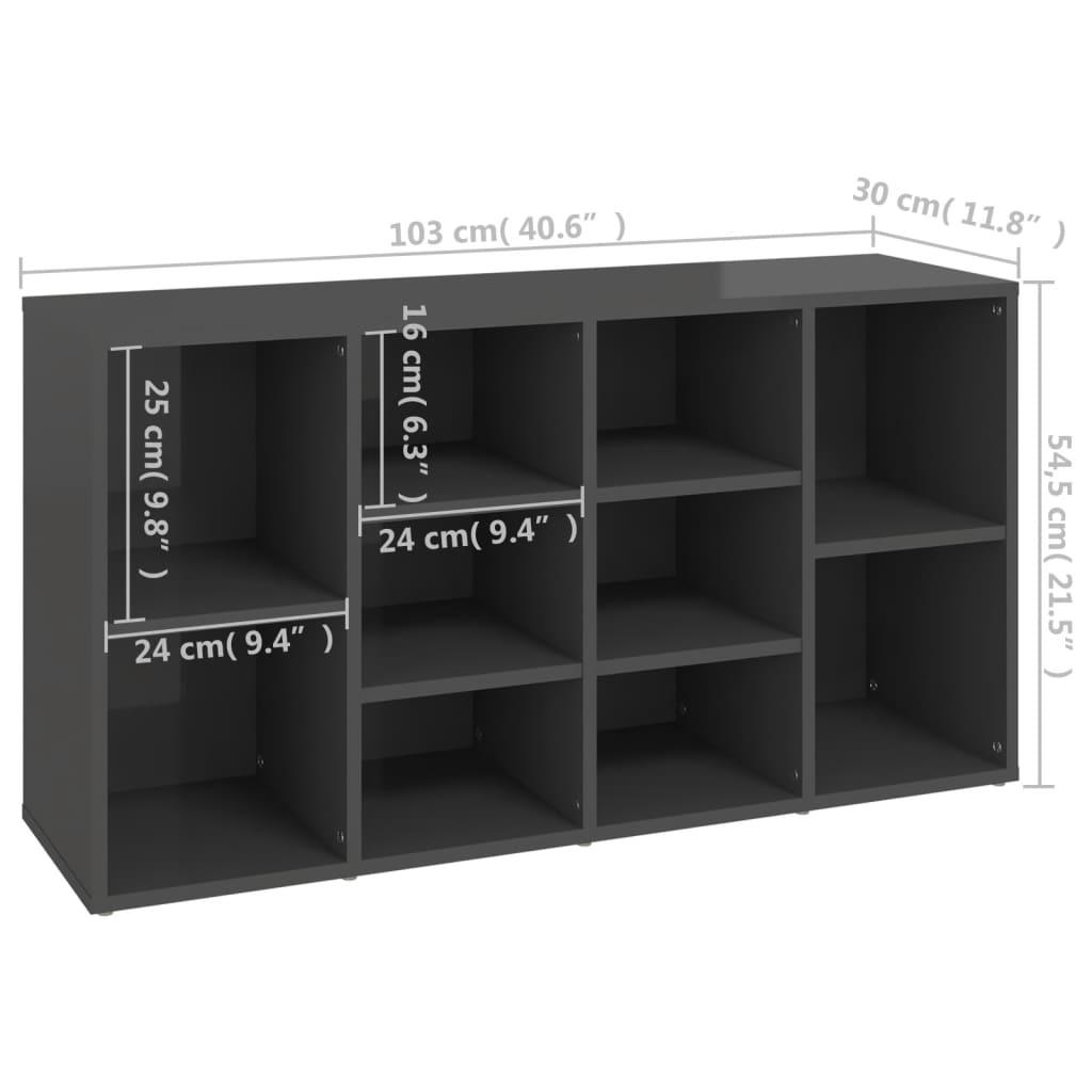 Shoe Bench High Gloss Grey 103x30x55 cm Engineered Wood