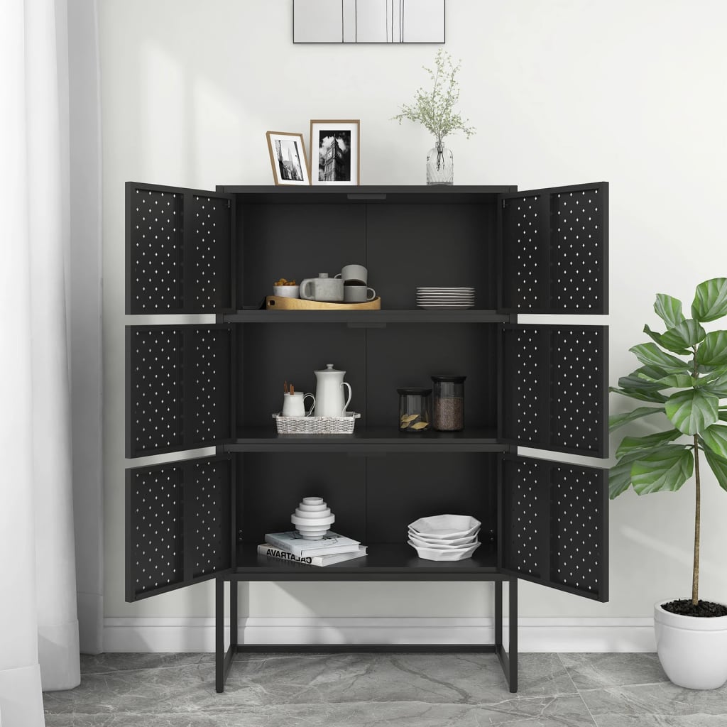 Highboard Black 80x35x135 cm Steel