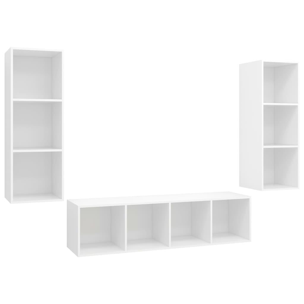 3 Piece TV Cabinet Set White Engineered Wood