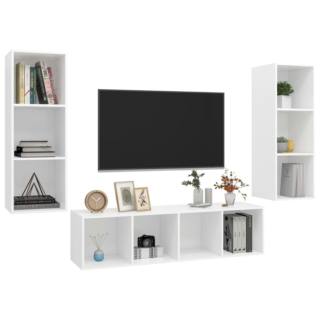 3 Piece TV Cabinet Set White Engineered Wood
