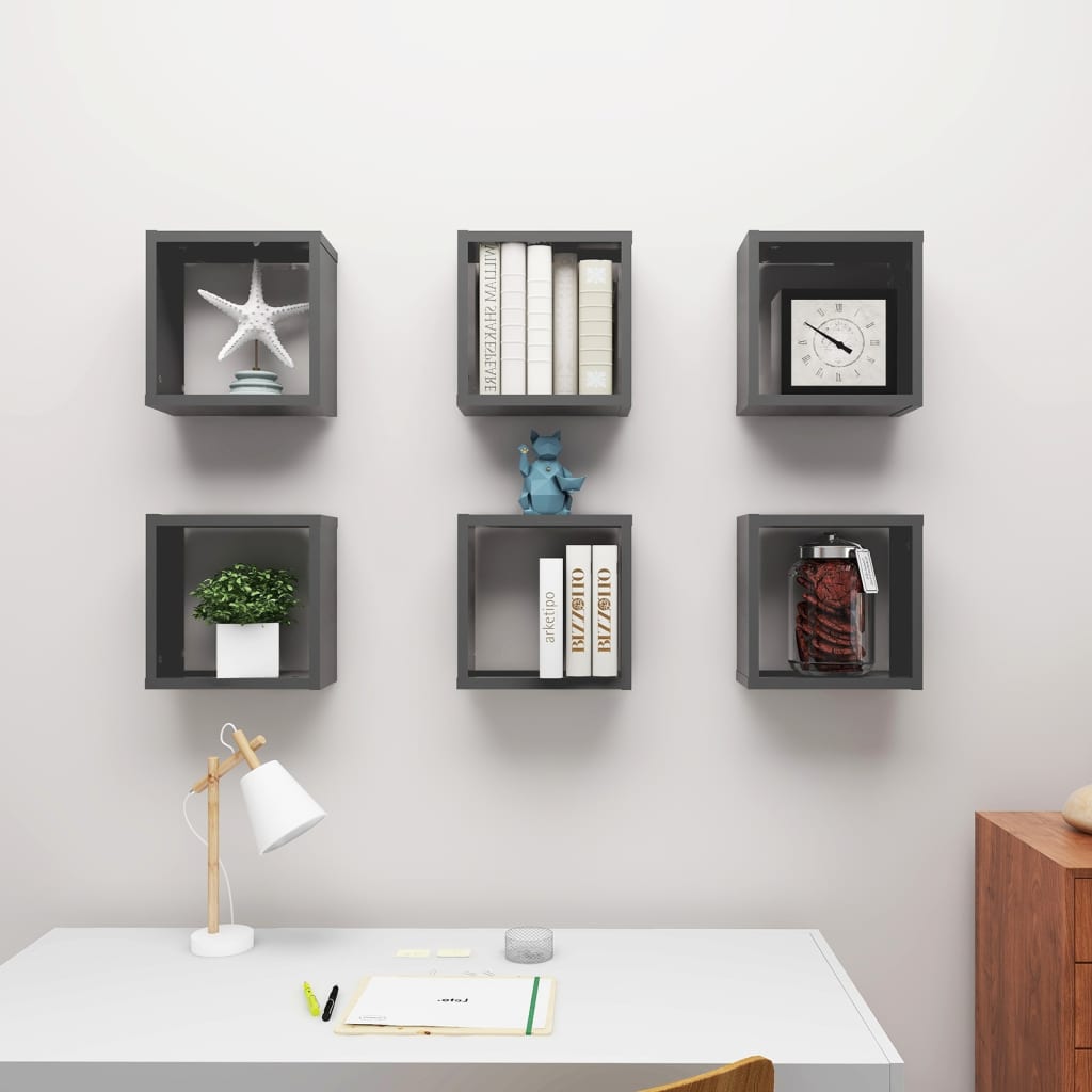 Wall Cube Shelves 6 pcs Grey 30x15x30 cm