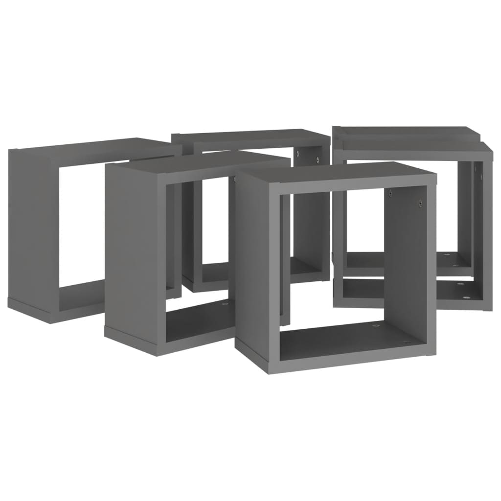 Wall Cube Shelves 6 pcs Grey 30x15x30 cm