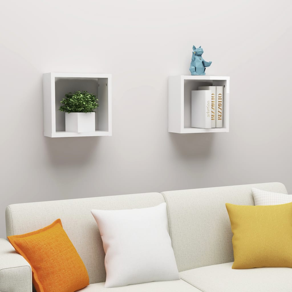 Wall Cube Shelves 2 pcs High Gloss White 30x15x30 cm