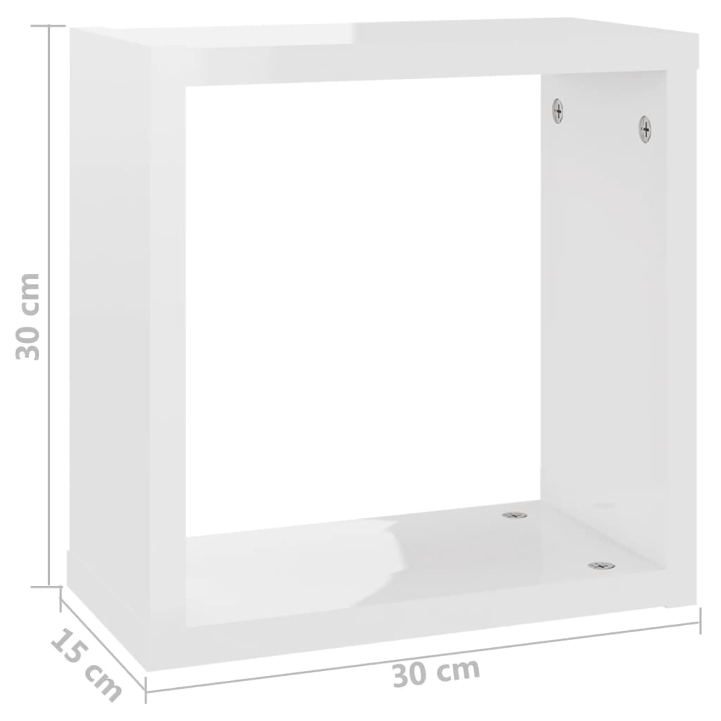 Wall Cube Shelves 6 pcs High Gloss White 30x15x30 cm