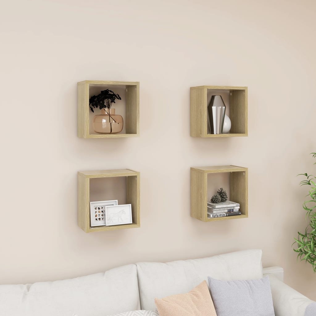 Wall Cube Shelves 4 pcs Sonoma Oak 26x15x26 cm